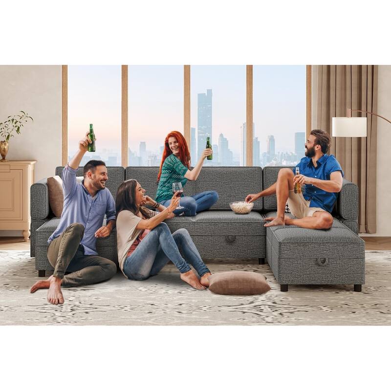 Aiden Modern Sectional Sofa with Storage Seats Upholstered Chenille Fabric