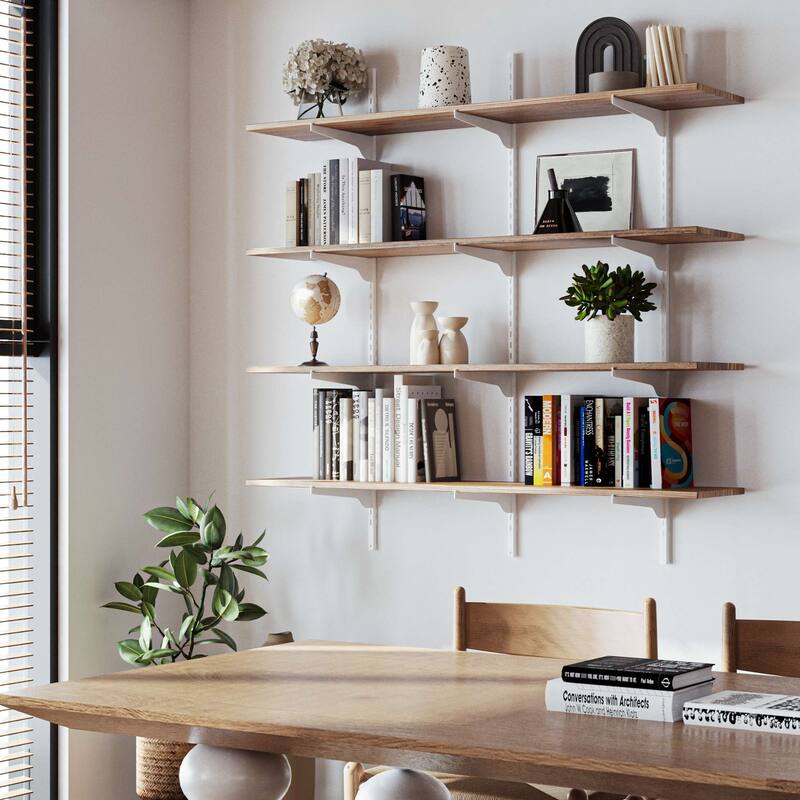 Wallniture Turin 48" Wall Mounted Shelves with Adjustable Brackets, Floating Bookshelves for Office & Living Room, 2,3 or 4 Tier - 4 Tier