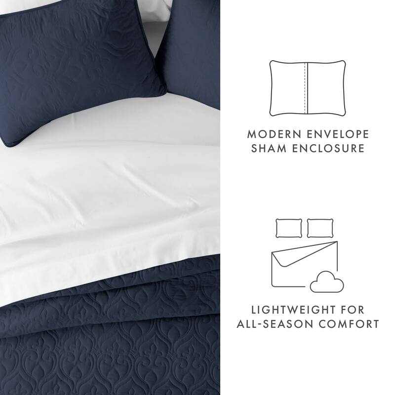 Soft Essentials Premium Ultra Soft Damask Pattern Quilted Coverlet Set