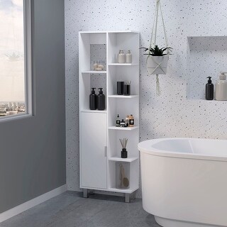 Modern White 9-Shelf Linen Cabinet for Bathroom - On Sale - Bed Bath ...