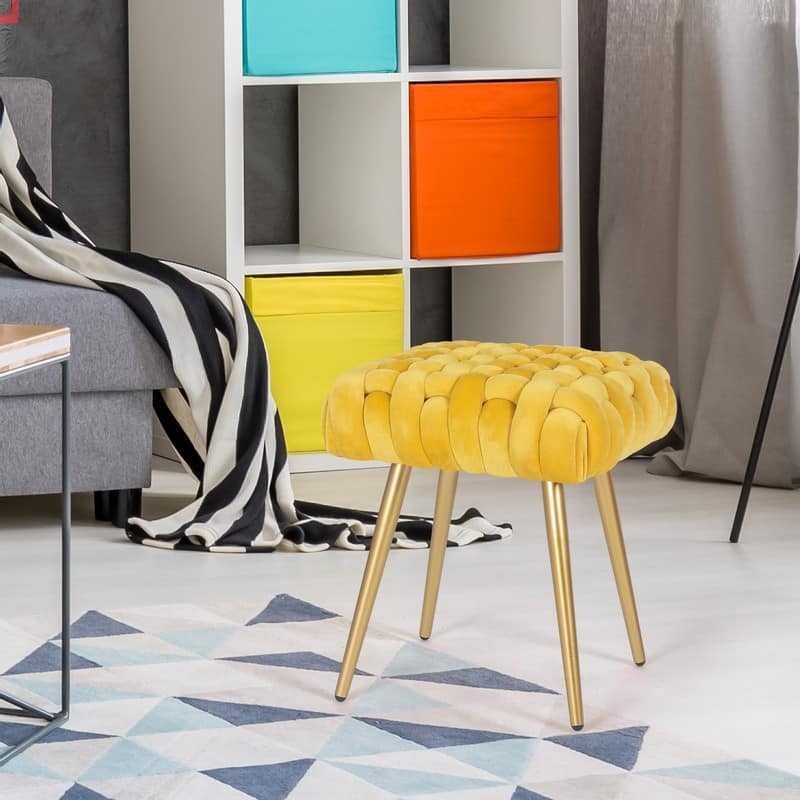 Adeco Knit Lines Ottoman Stool Seat for Living Room - Chairs Modern