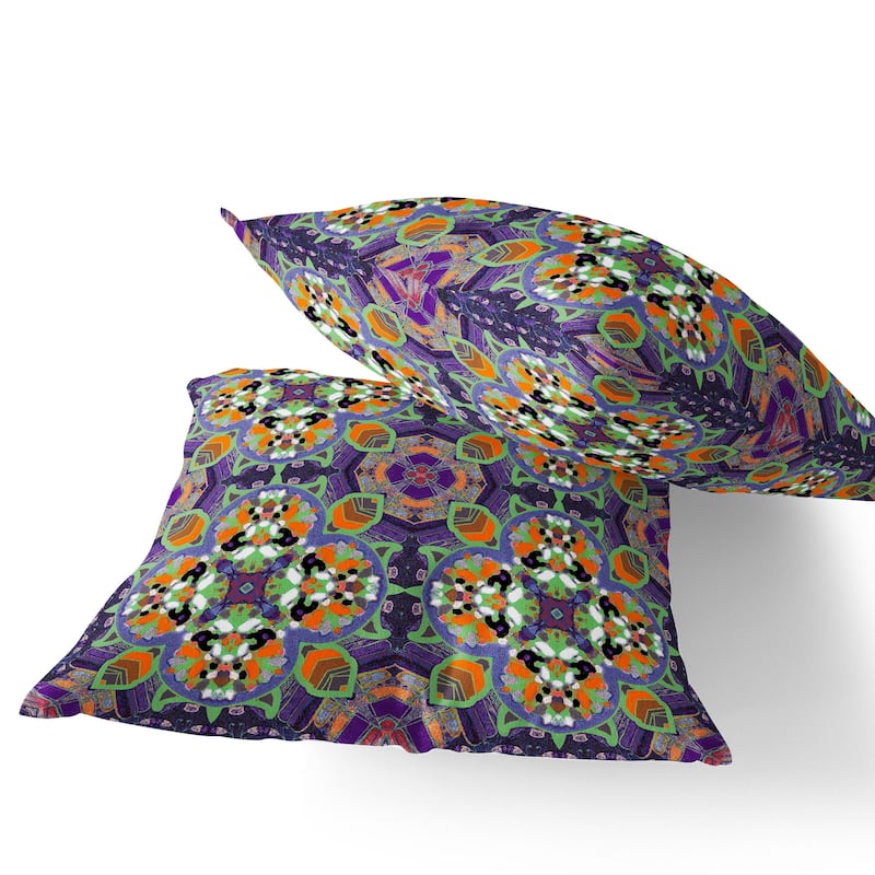 HomeRoots Set of Two 16" X 16" Purple and White Blown Seam Floral Indoor Outdoor Throw Pillow - 16.00' X '16.00' X '5.00