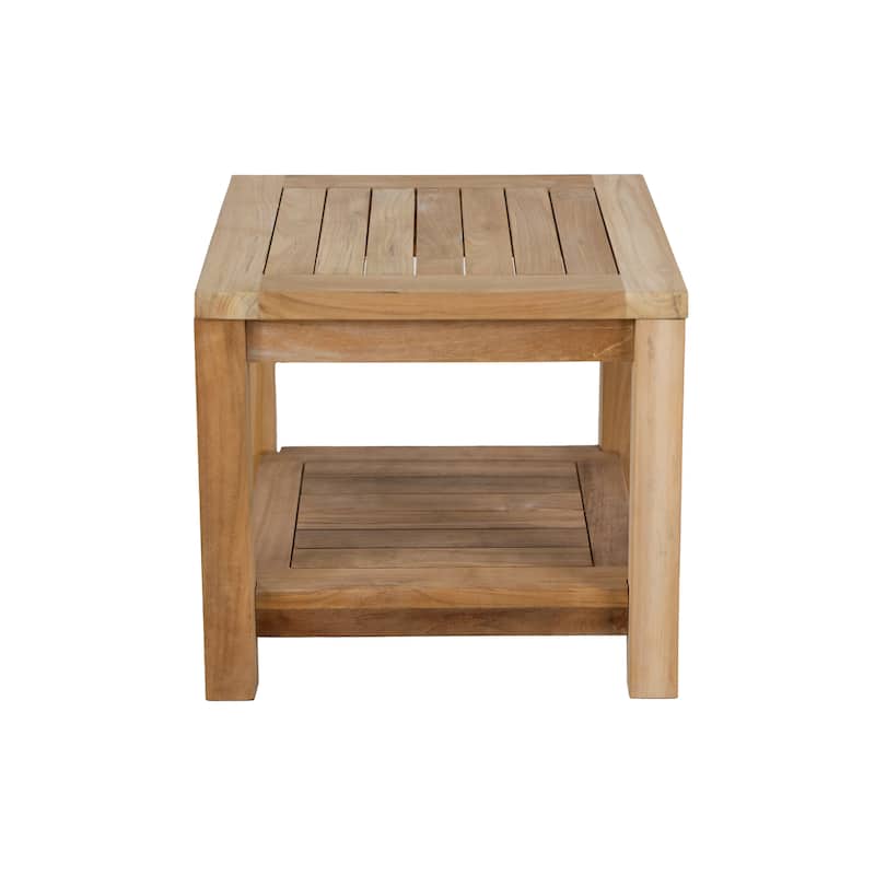 RRI Goods Teak Wood Side Table with Storage, Indoor and Outdoor Wooden End Table Deck, Porch, Balcony Backyard - 18"W