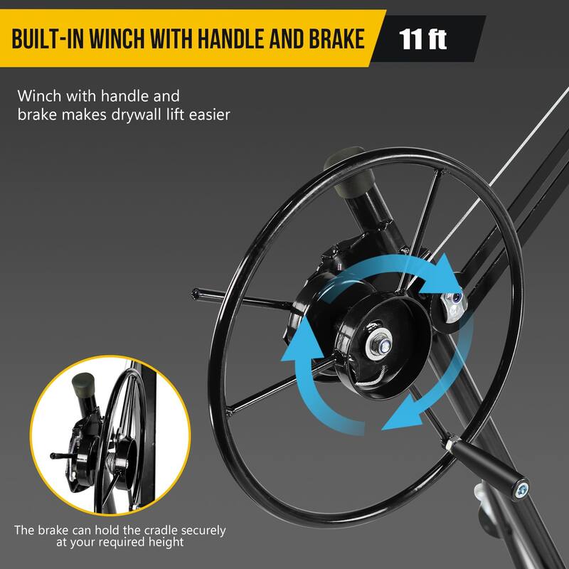 Drywall Lift 11FT, 150lb Capacity Heavy Duty Sheetrock Hoist w/Telescopic Arm & Locking Wheels, Steel Panel Lifter