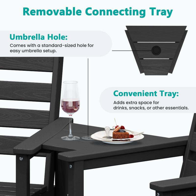 HDPE 2-Piece High Bar Stool Set with Umbrella-Compatible Connecting Panel