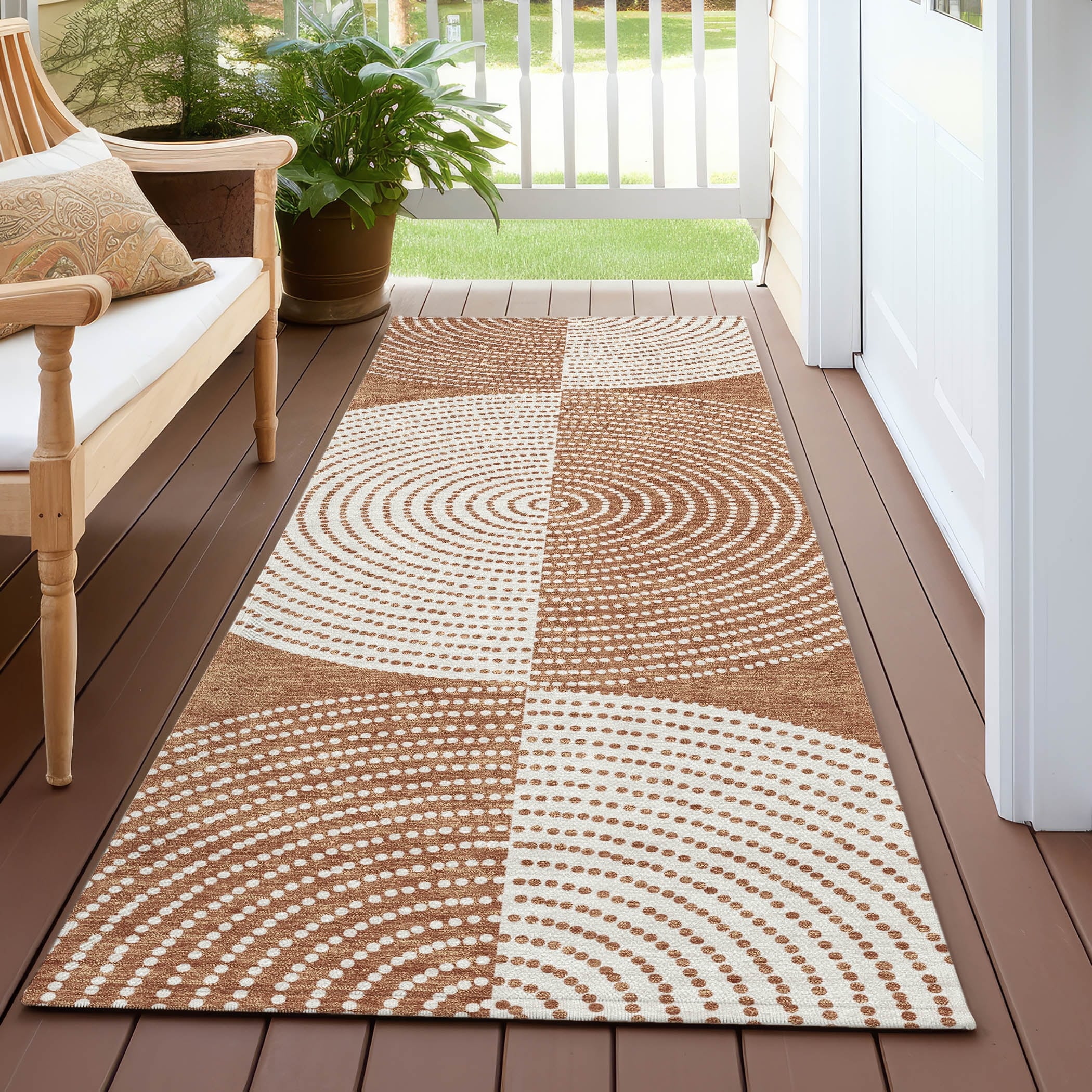 Machine Washable Indoor/ Outdoor Geo Circles Chantille Rug
