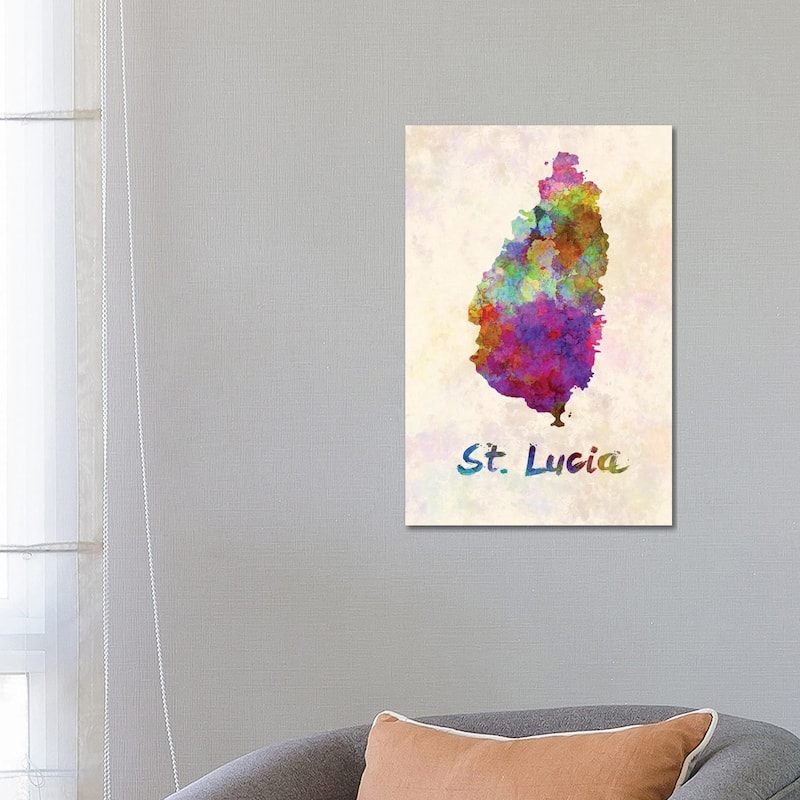 iCanvas "St Lucia Map In Watercolor" by Paul Rommer Canvas Print - 26x18x1.5