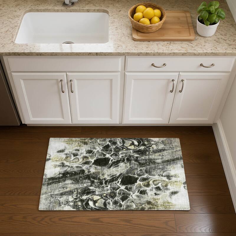 Premium Washable Super Soft Modern Abstract Mayfield Rug - Pewter - 1'8" x 2'6"
