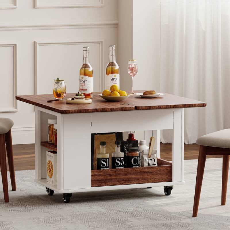 27.6" Modern Coffee Table with Foldable Top & Casters, Multi-Tier Storage Side Table for Living Room