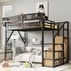 preview thumbnail 1 of 98, Metal Loft Bed with Wooden Stairs Built-in Storage Shelves and Wardrobe, High Loft Bed Frame with Side Grid Storage Rack Black - Full