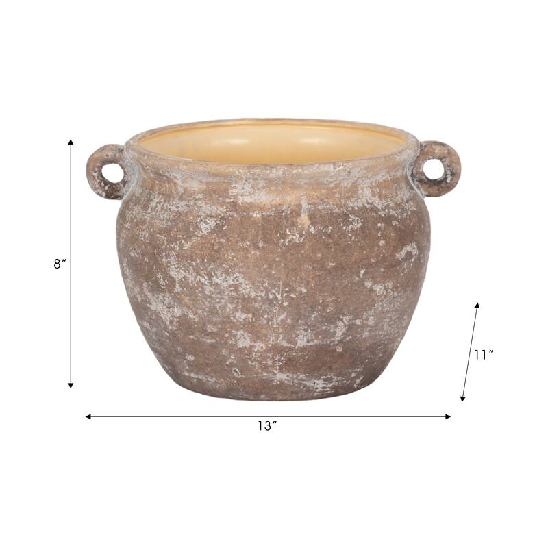 Stoneware Planter Rustic Texture and Handles Vessel Vintage Style