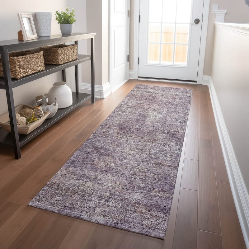 Machine Washable Indoor/ Outdoor Ombre Paisley Chantille Rug - Plum - 2'3" x 7'6"