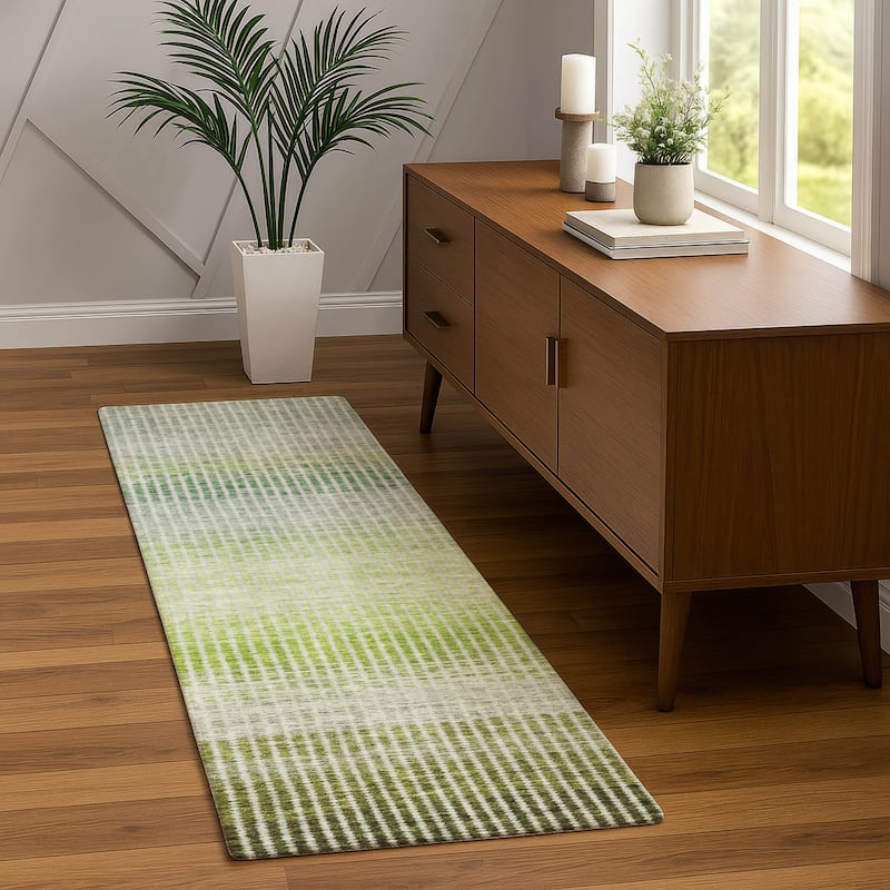 Machine Washable Indoor/ Outdoor Contemporary Stripes Chantille Rug