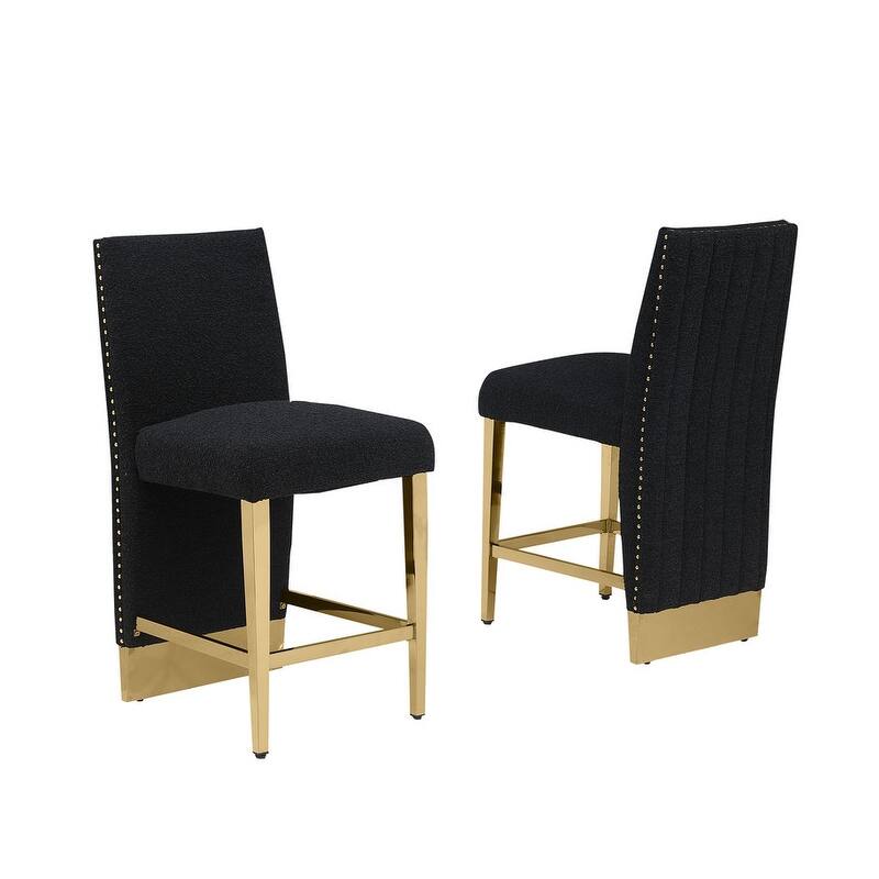 Best Quality Furniture Pleated Gold Chrome Nailhead Trim Barstool Chair - N/A
