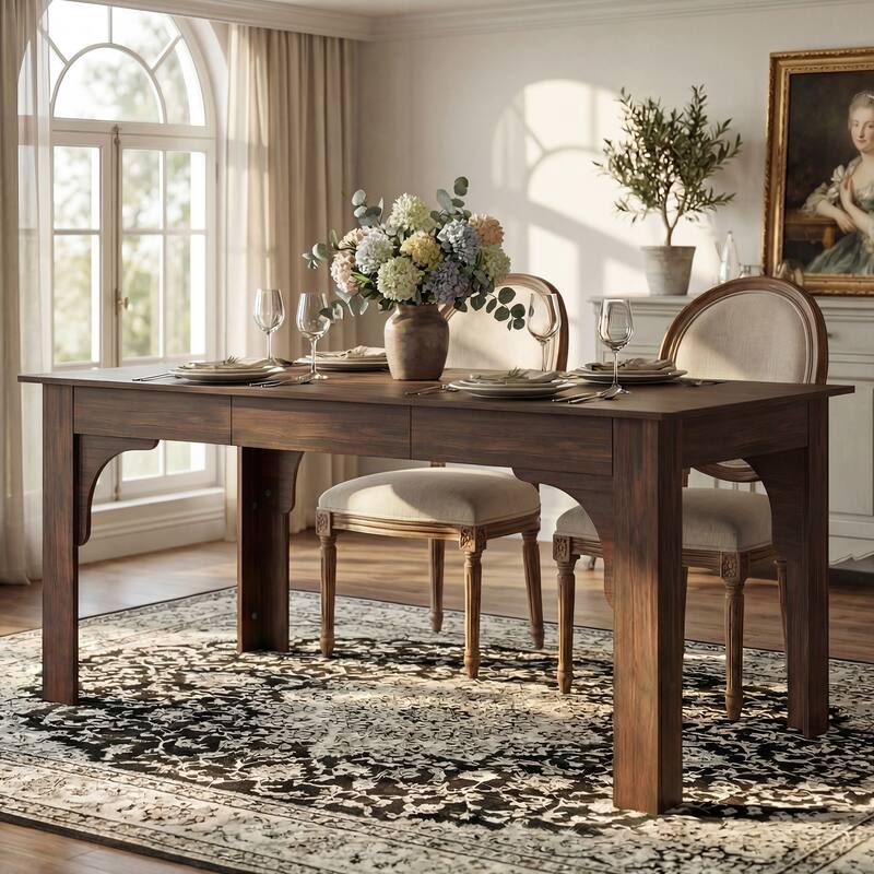 68.9" Working Desk Wood Dining Table with 6 Drawers Kitchen Table Rectangular Writing Table