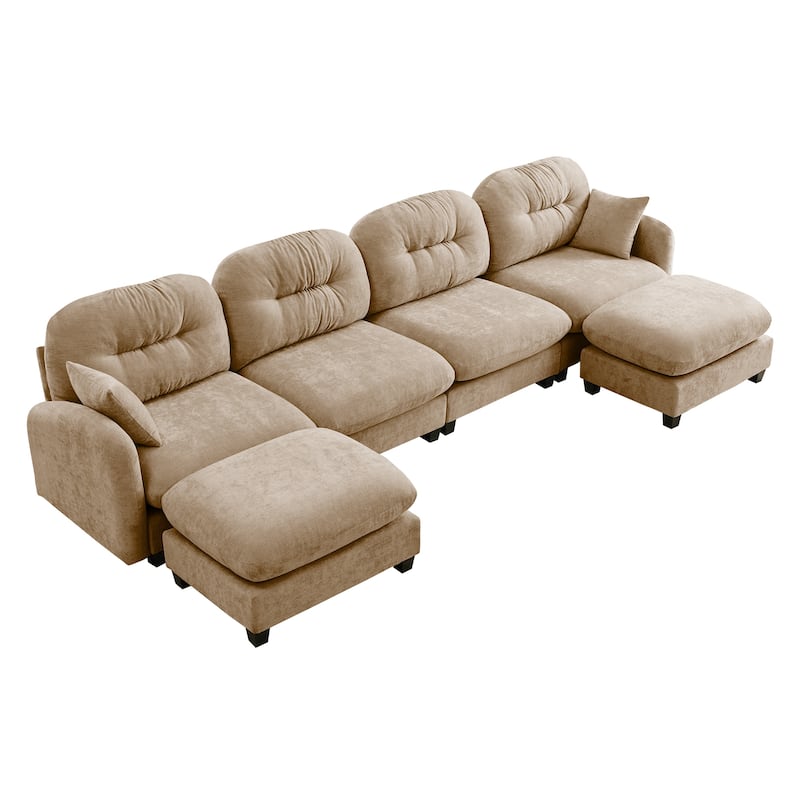 140" U Shaped Modern Sofa, Modular Sectional Couch Set with 2 Ottoman, 4 Seat Chenille Deep Seat Sofa for Living Room