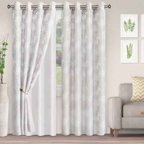 Superior Embroidered Foliage Sheer Grommet Curtain Panel Pair