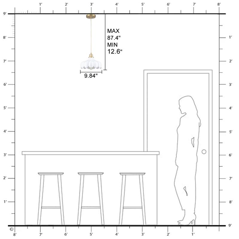 Modern Brushed Gold Pendant Light with Ceramic Flower Shade Fixture - Dia.10-in