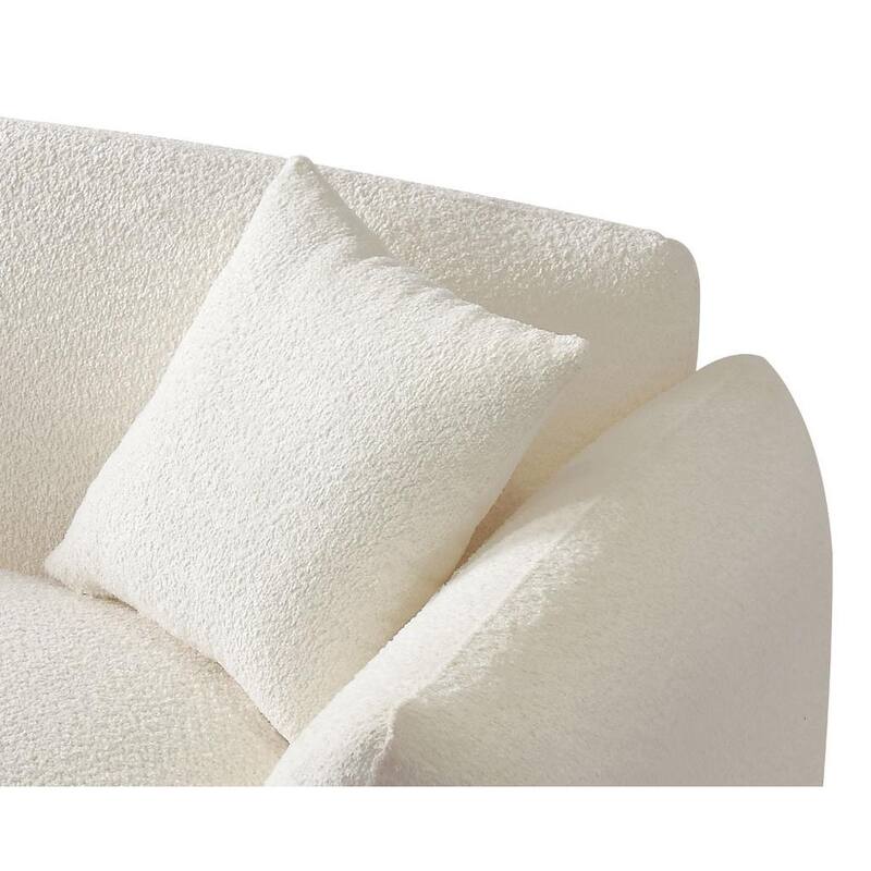Beige Mid Century Modern 102.36" Boucle Upholstered 3-seater Sofa with Pillows for Livingroom