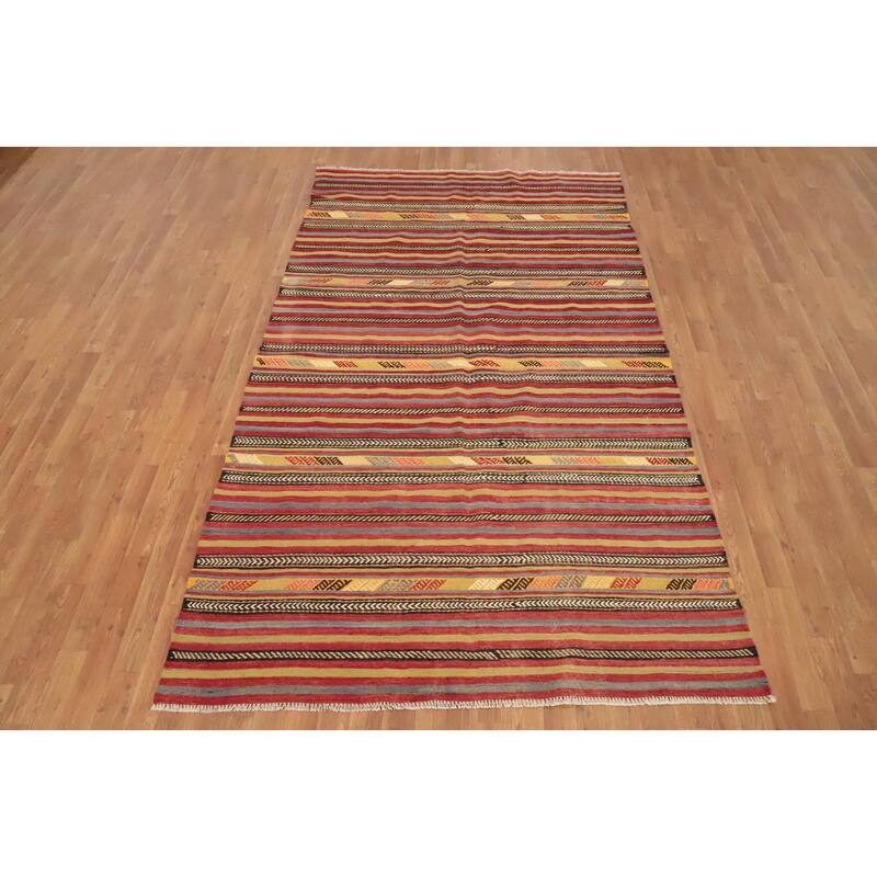 Hand Woven Oriental 100% Wool Carpet Southwestern Tribal Oranges & Rust Kilim Area Rug - 8' 9'' X 5' 3''