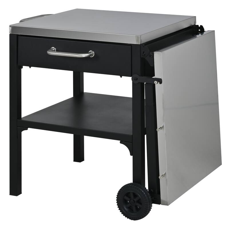 Portable Foldable Outdoor Kitchen Prep Station, BBQ Grill Cart with Expandable Top and Storage for Patio