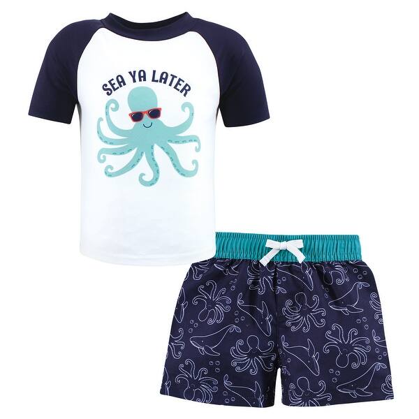 slide 1 of 1, Hudson Baby Boys Swim Rashguard Set, Sea Octopus Sea Octopus - 2T