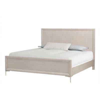 Kaira Queen Size Bed with Metal Accents, Natural Oak Solid Rubberwood