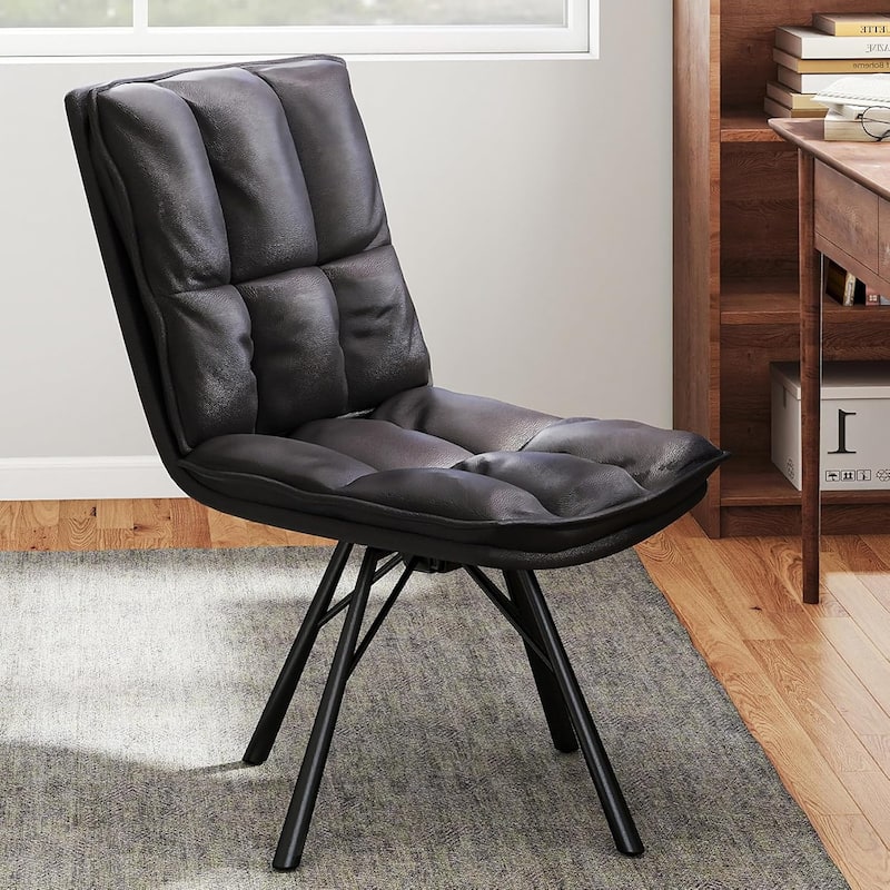 Bestier Office Chairs Set of 2, Dining Chairs with Metal Legs Armless Chair PU Leather Comfortable Upholstered Desk Chairs - N/A - Black