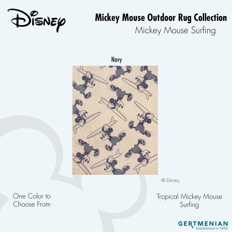 Disney Licensed Mickey Mouse Indoor Outdoor Flatweave Area Rug Tropical Surfing Polypropylene Coastal Accent Rug
