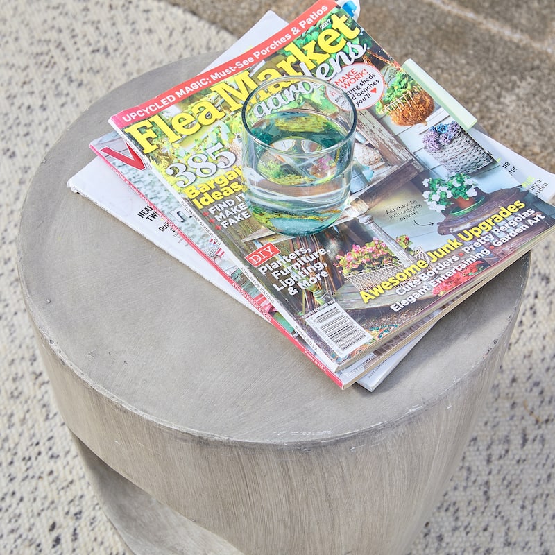 Glitzhome 18"H MGO Faux Concrete Plant Stand Accent Table Garden Stool