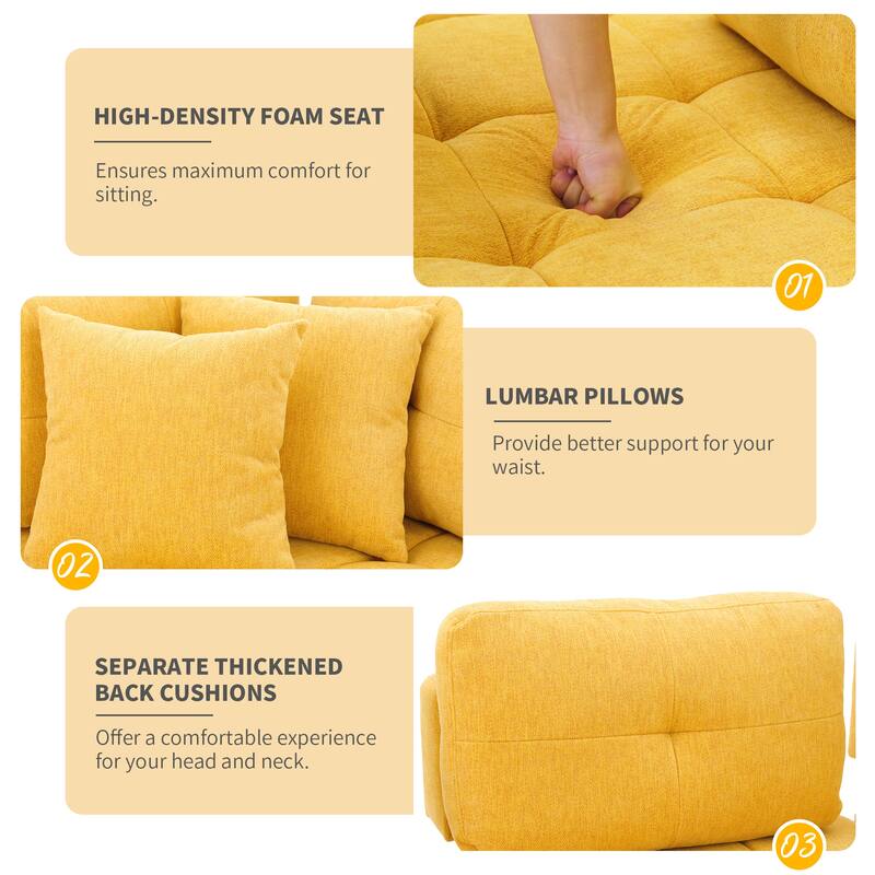 91.73" L-Shaped 4 Seater Sectional Sofa with 2 Hidden Stools, 2 Removable Lumbar Pillows, and Durable Chenille Upholstery