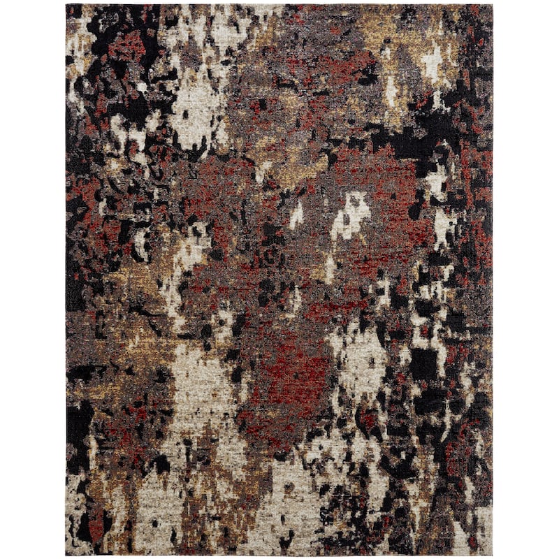Porch & Den Polo Ebony/ Red Abstract Indoor/Outdoor Area Rug