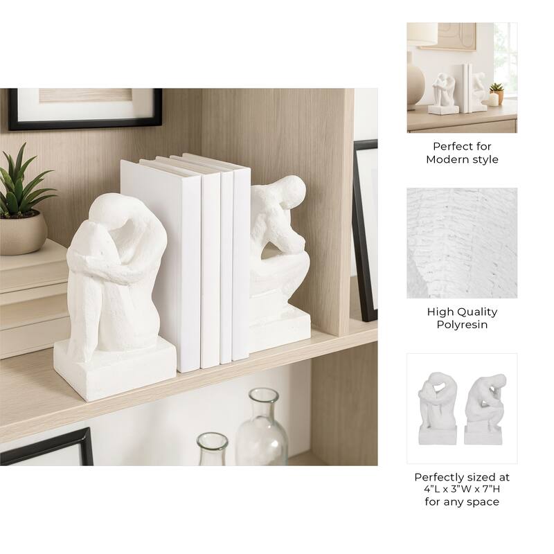 Sagebrook 7" Solid Color Square Thinking Man Bookends - 4" x 3" x 7"