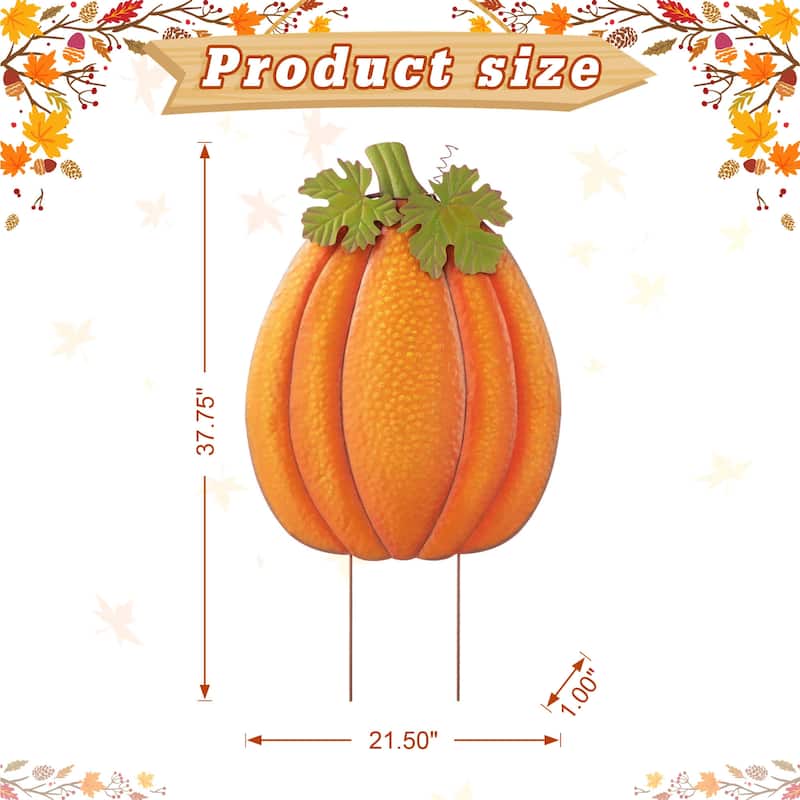 Glitzhome 37.75"H Fall Metal Embossed Glitter Pumpkin Yard Stake Thanksgiving Decor (3 Functions)