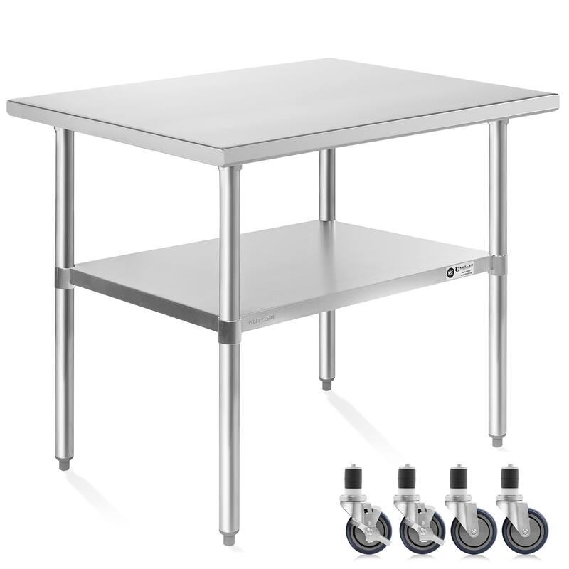 24 x 36in NSF Commercial Stainless Steel Prep and Work Table w Wheels - 24" x 36" - Silver