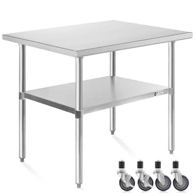 24 x 36in NSF Commercial Stainless Steel Prep and Work Table w Wheels - 24" x 36"