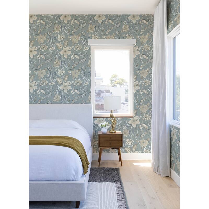 A-Street Prints Crestwood Sky Blue Crowned Crane Wallpaper