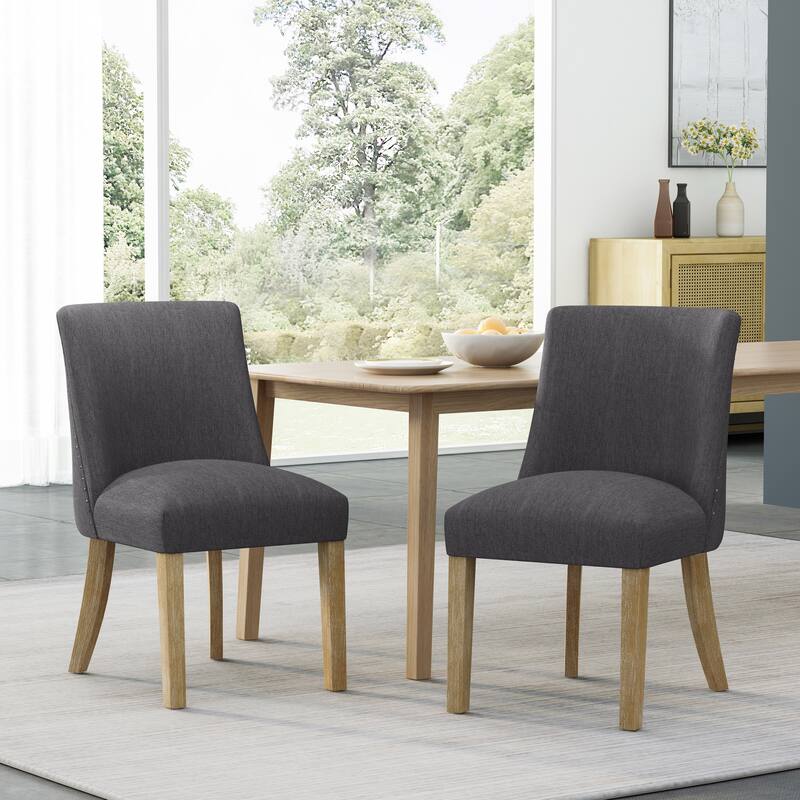Upholstered Kitchen Chairs with Mid Back, Fabric Dining Room Side Chairs, Modern Armless Dining Chairs with Metal Legs, Set of 2