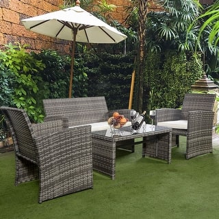 Outdoor Sofas Chairs Sectionals For Less Costway 4 Pc Rattan Patio Furniture Set Garden Lawn Sofa Cushioned Seat Mix Gray Wicker