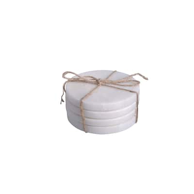 Set of 4 Marble Round Coasters - WHITE