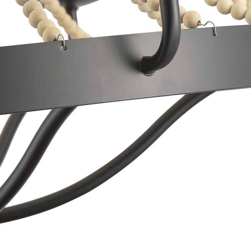 6-Lights Farmhouse Wood Bead Candle Chandelier - 32"D×4.7"W×96"H（Adjustable）