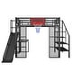 preview thumbnail 6 of 22, Full Size Loft Bed with Built-in Desk & Open Wardrobe, Heavy Duty Metal Bedframe with Basketball hoop, Slide and Staircase