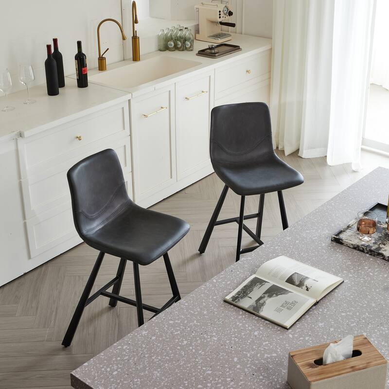 Rossetta 2-Piece Versatile Modern Style PU Bar Stool Set with Ergonomic Backrest and Reinforced Integrated Cross-Bar Footrest