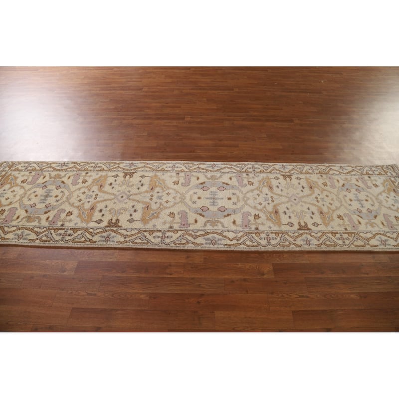 Floral Oushak Style Runner Rug Hand-knotted Wool Carpet - 2'6"x 9'10"