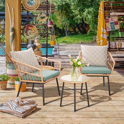 3-Piece Outdoor Wicker Bistro Set with Cushions