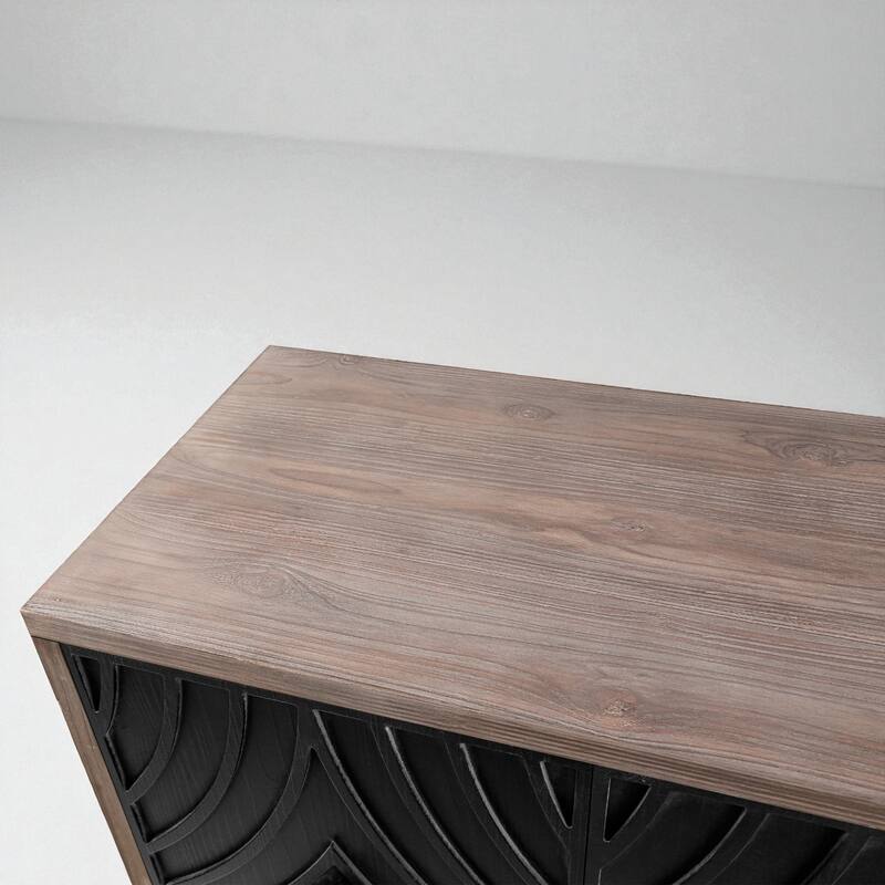 60" Mid Century Modern Sideboard Buffet Cabinet with Diamond Pattern Doors, Solid Wood Legs, Storage Credenza for Living Room