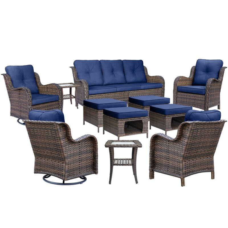 11 Piece Outdoor Wicker Patio Conversation Furniture Swivel Chairs Set