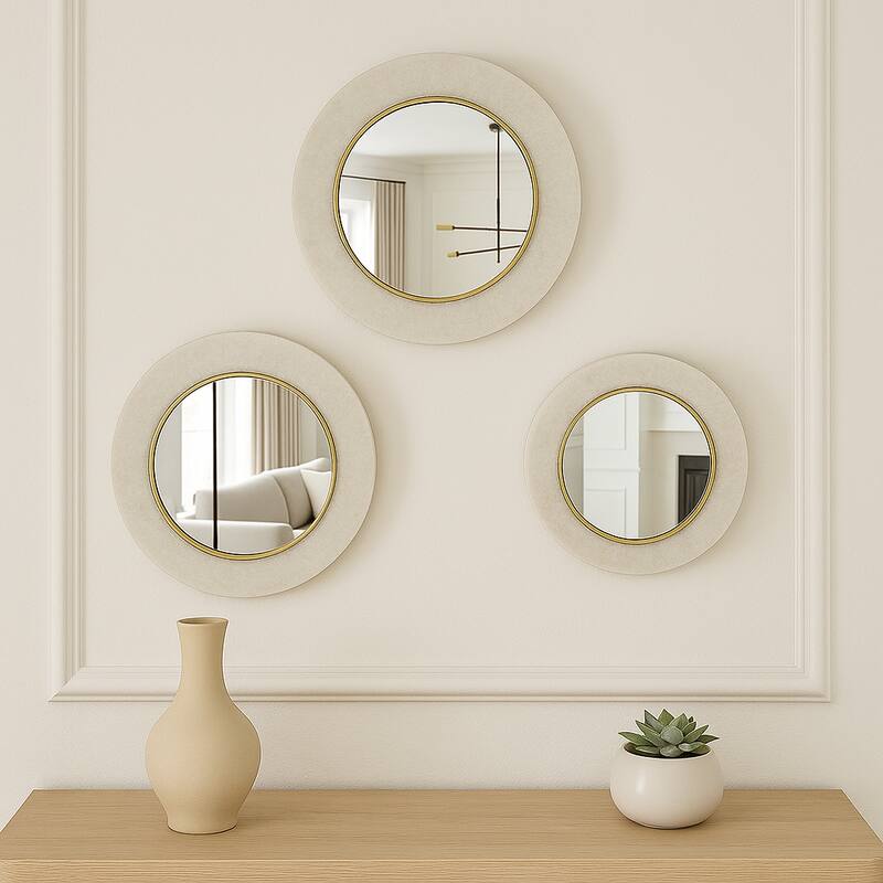 Resin Round Wall Mirrors, Set of 3 - White - 12", 15" - 18.0"