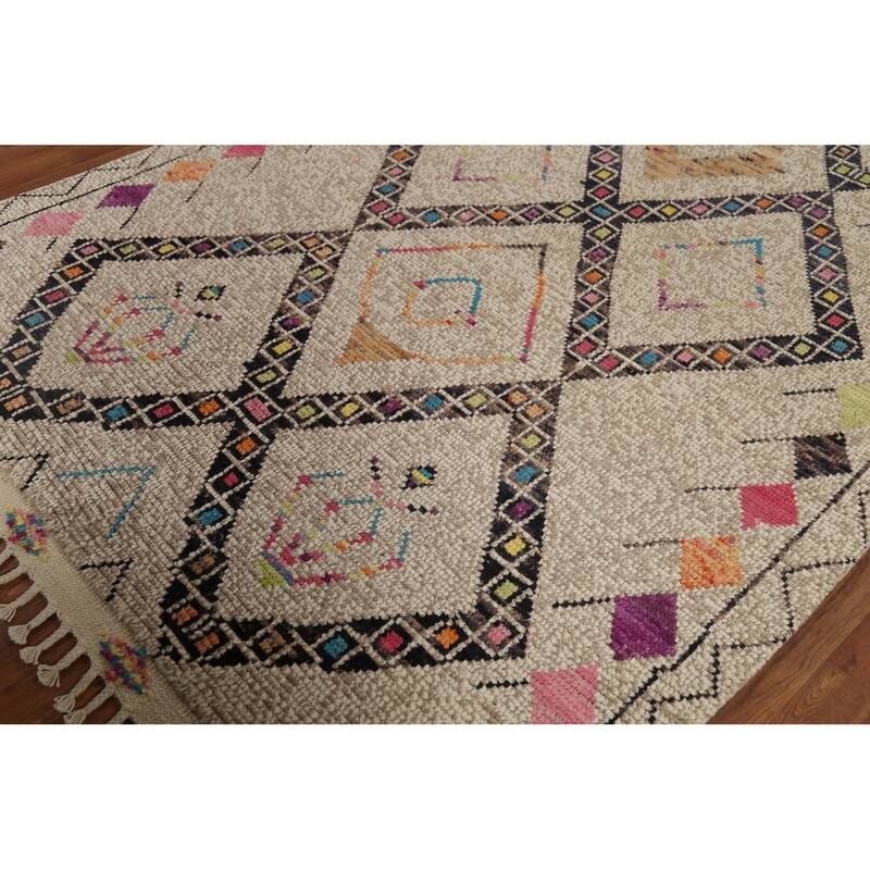 Geometric Moroccan Oriental Area Rug Handmade Wool Carpet - 5'10"x 9'11"