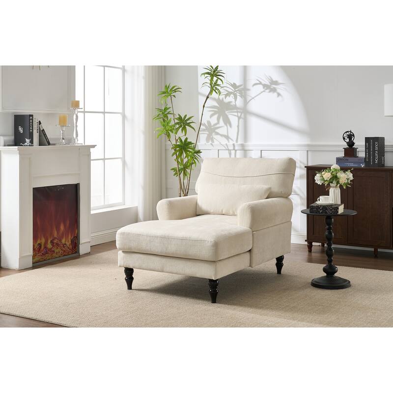 GDFStudio - Marcelline Chaise Lounge Recliner with Solid Wood Frame and Cushion